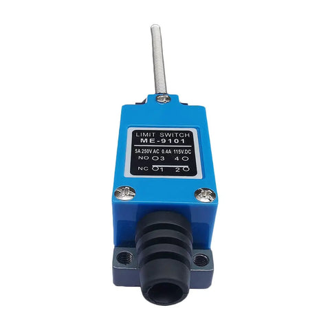 Two Pack ME 9101 Momentary Limit Switch with flexible coil spring rod, NC No contacts 5A 250V AC, blue casing, M5 holes