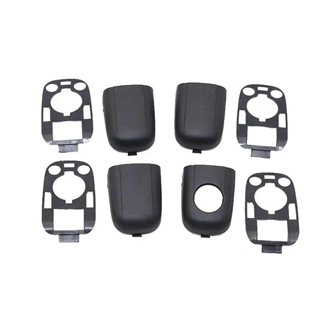 Sleek Car Door Handle End Cap Trim Kit With Stopper 9101AA For Peugeot 307 C2 C3 Models Looks Awesome And Snaps On Easy To Upgrade Your Ride Stylishly. Black plastic door handle trim kit with stopper caps for Peugeot 307 C2 C3, front view.