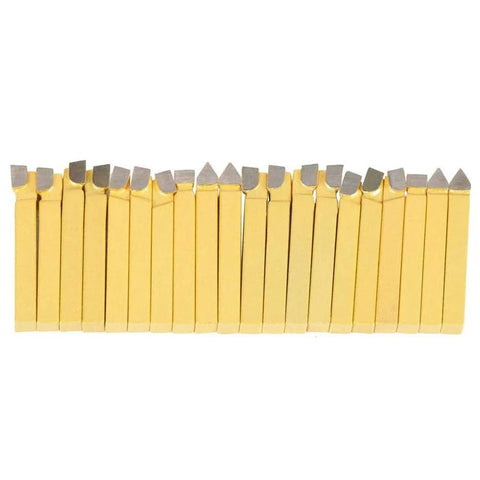 20-piece 1/4in carbide-tipped lathe cutter set with gold-colored shanks