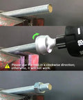 Side view of CONQUER Tools external deburring chamfer tool with quick-release shank on stainless steel bolt in vise