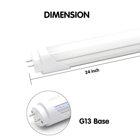 Easy Install T8 T10 T12 LED Tube Light 2-Foot 8W Replacement for 24 Inch Fluorescent Bulbs, 1120 Lumens, G13 Base, 24 inch dimension