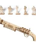 3D Wooden Puzzle Model Kit Gun Toy No Glue Or Tools Needed Brain Teaser For Adults To Build Gift For Friends And Family A Fun Mechanical Challenge For Everyone, wooden assembly model shown with small soldier figures