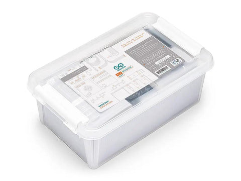 Hands On Industrial Automation PLC Starter Kit With Opta Controller Wi Fi Bluetooth IO Modules Over Twenty Hours Of Online Learning Content And Cloud Integration For Smart Manufacturing Enthusiasts And Makers in clear plastic box.