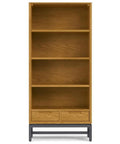 Oak Veneer Desk And 66 Inch Bookcase Set With Graphite Gray Metal Frame For A Modern Industrial Home Office Setup And Living Room Storage