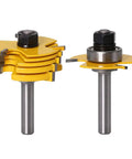 Built Tough One Quarter Inch Shank Slot Cutter Router Bit Set With Six Precision Groove Cutters And Teflon Coated Tungsten Carbide Blades, showing two router bits.