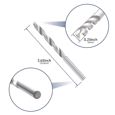 Close-up of drill bit included in Five Pack 1/4 Inch T316 Stainless Steel Eyebolts For Beefy, Heavy Duty Lifting And Rigging HF038B