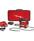Heavy Duty Cordless Two Speed High Flow Grease Gun Kit Runs Slick With Rapid Battery Charger And Extended Flex Hose.