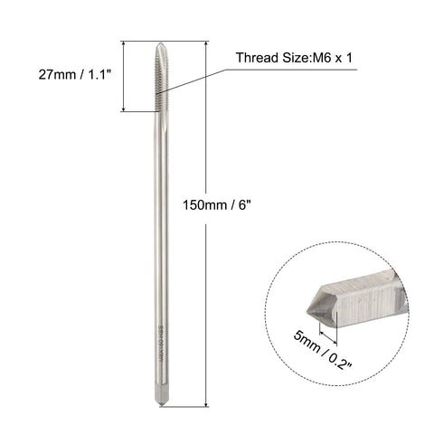 Spiral Point M6 X 1 Thread Tap 150mm Long High Speed Steel Tapping Tool For Metalworking showing dimensions and thread detail