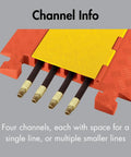 4 Channel Industrial Drive Over Cable Protector For One And A Quarter Inch Lines showing four cables in yellow-orange ramp