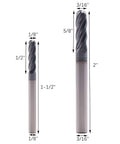 Two solid carbide ball-nose end mills, 1/8 in and 3/16 in diameters, AlTiN coated, 4-flute