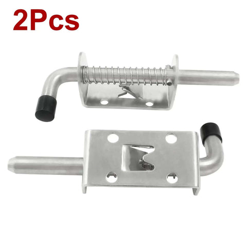 5 Inch Spring Loaded Latch Pin Heavy Duty Barrel Bolt Door Lock Stainless Steel With Mounting Screws 2 Pack Silver Finish.