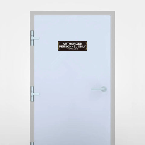 Two Pack Authorized Personnel Only Sign Self Adhesive Aluminum Wall Door Sign 9 X 3 Inches Black White Rustproof Heavy Duty Metal Sticker for Office Shop Gym Lab on door