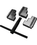 Welding accessories set includes three metal jaws and a handle for use with Top Rated Welding Rotary Positioner An Eight Inch Chuck Turntable.