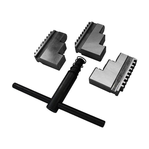 Welding accessories set includes three metal jaws and a handle for use with Top Rated Welding Rotary Positioner An Eight Inch Chuck Turntable.