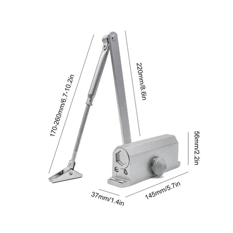 Concealed Hydraulic Adjustable Speed Door Closer With Smooth Silent Auto Close Slick Hidden Mount System dimensions shown.