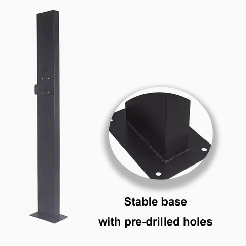 Beefy EV Charger Holder Stand with black cold rolled steel base and pre-drilled holes for easy installation.