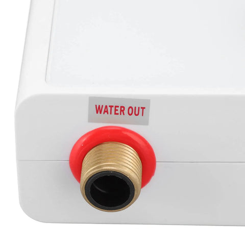Compact Tankless Electric Water Heater With Remote Control For Instant Straight Up Hot Water At 3000 Watts No Preheating Needed, water out connection.