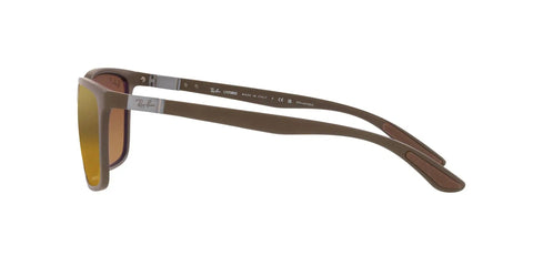 Side view of RB4385 Liteforce Rectangular Sunglasses With Ultra Light Matte Brown Frames And Brown Mirrored Gold Polarized Lenses
