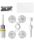 Auto Glass Windshield Chip And Crack Repair Kit With Repair Fluid For Cars Trucks RVs And Sedans components displayed
