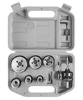 Open case of 9 Piece General Purpose Bi Metal Hole Saw Kit With SpinLock Arbors Pilot Bit And Progressor Tooth Design Includes Two Universal Arbors