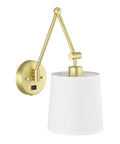 Brass Wall Lamp with White Fabric Shade and On Off Switch, Hardwired Wall Mount, Vintage Modern Sconce Lighting