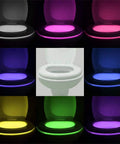 Rechargeable 16 Color Motion Sensor LED Toilet Night Light 2 Pack with 5 Stage Dimmer IP67 Waterproof Light Detection shown in colors