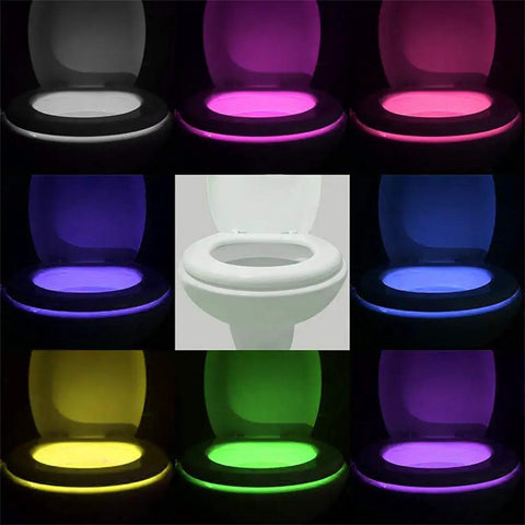 Rechargeable 16 Color Motion Sensor LED Toilet Night Light 2 Pack with 5 Stage Dimmer IP67 Waterproof Light Detection shown in colors