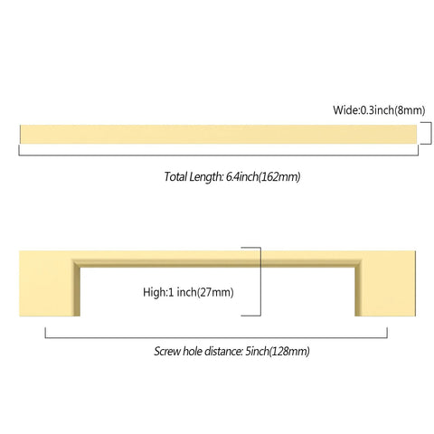 Dimensions diagram for 10 Pack 5 Inch Brushed Gold Cabinet Handles For Cupboards And Drawers, showing 128mm and 162mm measurements.