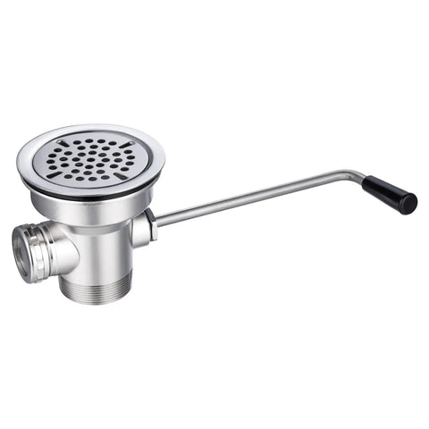 Three And A Half Inch Commercial Sink Drain With Twist Lever Handle For Restaurant And Bar Sinks, Overflow Inlet