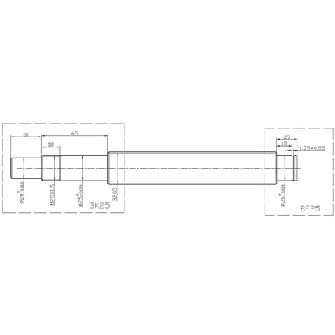 Top Shelf 32Mm Sfu3210 Ballscrew With Integrated Ball Nut In A Solid 550Mm Build Offering 5Mm Or 10Mm Pitch Choices technical diagram