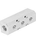 High Flow Aluminum Pneumatic Block with 40x40mm footprint showing G1/2 inlet and G1/4 outlets for factory automation and auto repair