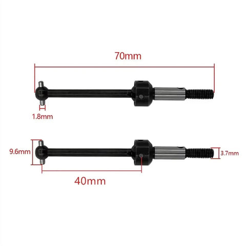 Universal Steel Drive Shaft CVD 40mm for One Tenth RC Drifting Cars showing measurements and details of the upgraded axle parts