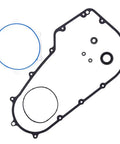 Heavy Duty Motorcycle Engine Clutch Primary Cover Gasket 60547-06 Straight Shot Replacement For Harley Davidson Breakout Fat Bob Low Rider Softail Springer, detailed view of black gasket and blue seal.