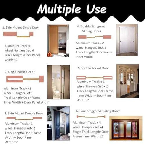 Go-To Heavy Duty Sliding Door Hardware Kit For Double Barn Doors With Soft Close Bypass Track System Wall Or Ceiling Mount 39 Inch Aluminum Rail For Closet And Home Decor Easy Install showing multiple installation options.