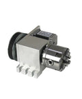 Fourth A Axis Rotary Mount With 3 And 4 Jaw Chucks 80Mm 100Mm CNC Indexing Head Mt2 Tailstock 45Mm Stroke Nema 23 Stepper Motor side view