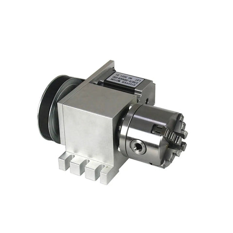 Fourth A Axis Rotary Mount With 3 And 4 Jaw Chucks 80Mm 100Mm CNC Indexing Head Mt2 Tailstock 45Mm Stroke Nema 23 Stepper Motor side view