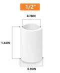 One Half Inch PVC Coupling For Home Or Industrial Use Built For DIY Projects Furniture Grade Pipe Socket Fittings PVC Pipe Connector with visible measurements