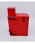 Rock Solid XCSE7512 Safety Door Switch Featuring Insert Solenoid Guard Lock, red plastic body, designed for heavy duty industrial machinery.