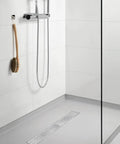 Bathroom with 32 Inch Linear Shower Drain With Removable Grate Cover AISI 304 Stainless Steel Floor Drain For Fast Drainage