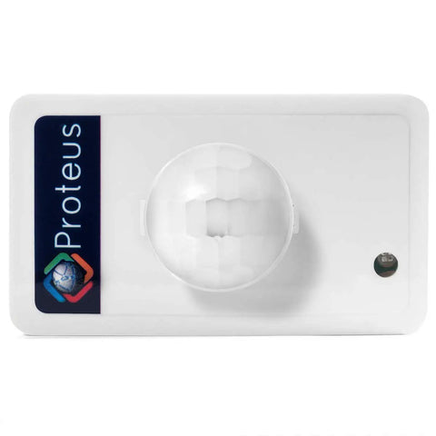 M5 WiFi Motion Sensor With Email And Text Alerts For Home And Office, programmable detector, front view, white casing