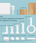 "2nd Gen Smart Bluetooth Fingerbot Plus Wireless Light Switch Button Pusher component dimensions and tool pack requirement"