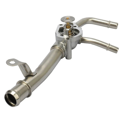 Top Tier Engine Coolant Thermostat Housing Assembly Fits Buick Enclave Chevy Traverse And Gmc Acadia, silver metal design with integrated valve.
