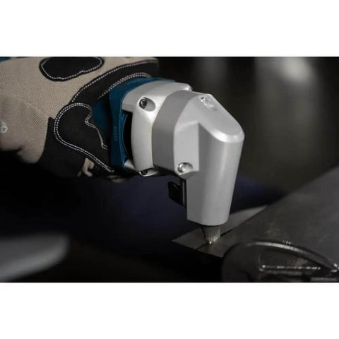 Close-up of 18V 16 Gauge Nibbler with Brushless Motor and Rotating Die Holder for Pro Grade, versatile sheet metal cuts