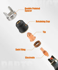 Diagram of Two Piece Titanium Plasma Tip Kit For 45 And 65 Torch Models showing assembly components.