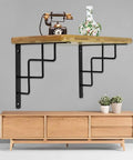 Heavy Duty Metal Wall Shelf Brackets Built Tough To Level Up Your Living Area With A 90 Degree Right Angle Design for a wooden shelf with vintage decor.
