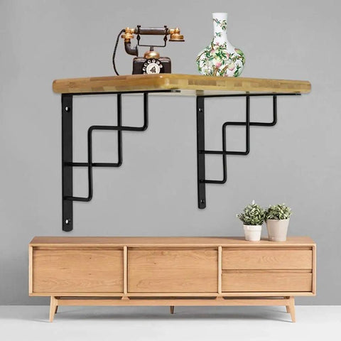Heavy Duty Metal Wall Shelf Brackets Built Tough To Level Up Your Living Area With A 90 Degree Right Angle Design for a wooden shelf with vintage decor.