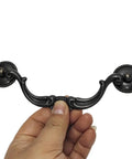 Person holding Vintage Drop Bail Cabinet Pulls 5.5 Inch 140mm Dresser Drawer Handles in Dark Antique Black, Rustic Kitchen Cabinet Hardware