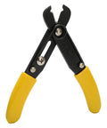 No Fuss Wire Strippers With A Comfort Rubberized Handle And High Precision Single Hole Cutter showing yellow rubber grips and alloy frame.