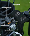 Foldable Electric Golf Scooter With Comfortable Seat And Umbrella Holder Powered By 2400W Dual Brushless Motors And Sweet 48V Battery showing LCD display and control buttons.