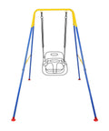 Heavy Duty Metal A Frame Swing Stand for Baby with foldable frame and non-slip feet, indoor outdoor use, blue and yellow color